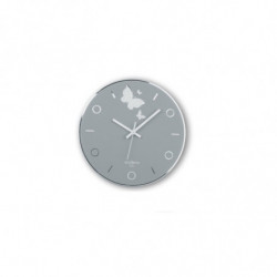 Orologio tondo da parete vetro silver con farfalle decorate