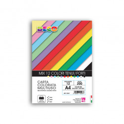 Confezione da 12 fogli di carta colorata, formato A4 200gr, in colori misti