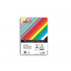 Confezione da 12 fogli di carta colorata, formato A4 80gr, in vari colori
