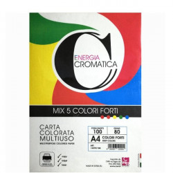 Confezione da 100 fogli di carta colorata, formato A4, grammatura 80 g, tinte vivaci in colori assortiti