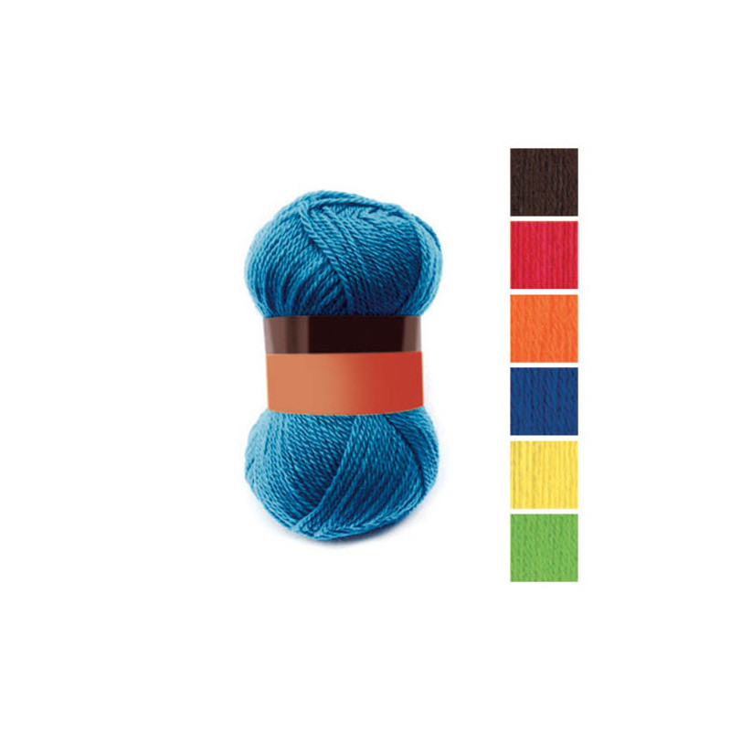 6 gomitoli in filato acrilico, gr50, lunghezza m133, colori vivaci (rosso, arancio, giallo, blu, verde e nero)