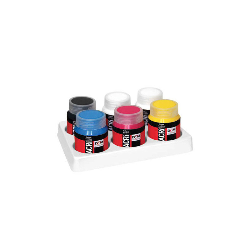 6 vasetti di colori acrilici da 60 ml (2xbianco, nero, cian, magenta e giallo)