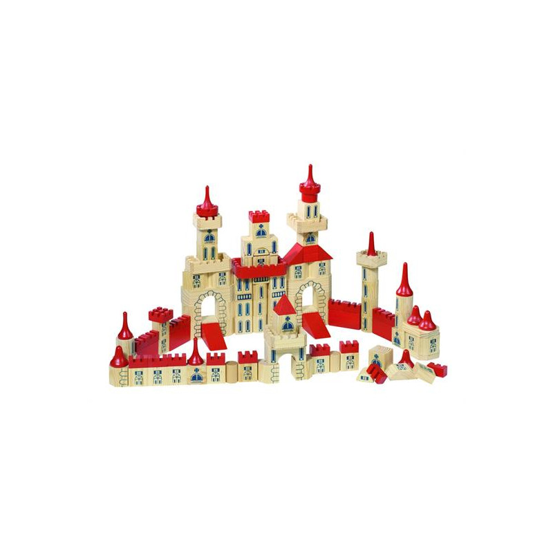 Mattoncini in legno castello, colori naturale e rosso, pezzi 150