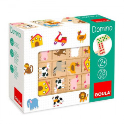 Domino animali della fattoria, 28 pezzi, color legno naturale con animaletti colorati