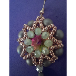 Coppia orecchini pendenti cm 8, gold rose e grigio, con cabochon rainbow