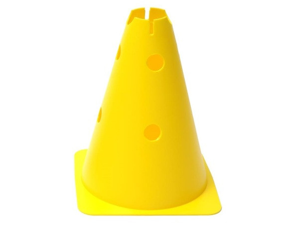 Cono otto fori con inacavo superiore per asta e cerchio piatto completo di base colore giallo